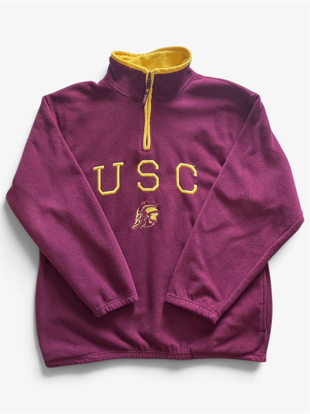 Vintage USC Russell Athletic Quarter Zip Fleece Pullover Sweatshirt sz L Maroon